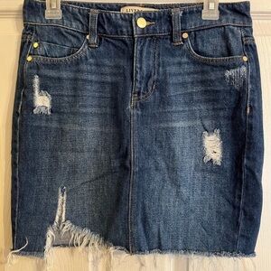 Liverpool Los Angeles Frayed Distressed Denim Skirt